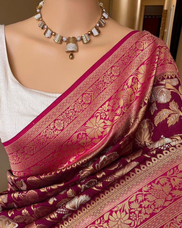 Jubilant Wine Soft Silk Saree With Profuse Blouse Piece