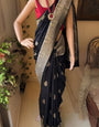 Glowing Black Soft Silk Saree With Alluring Blouse Piece