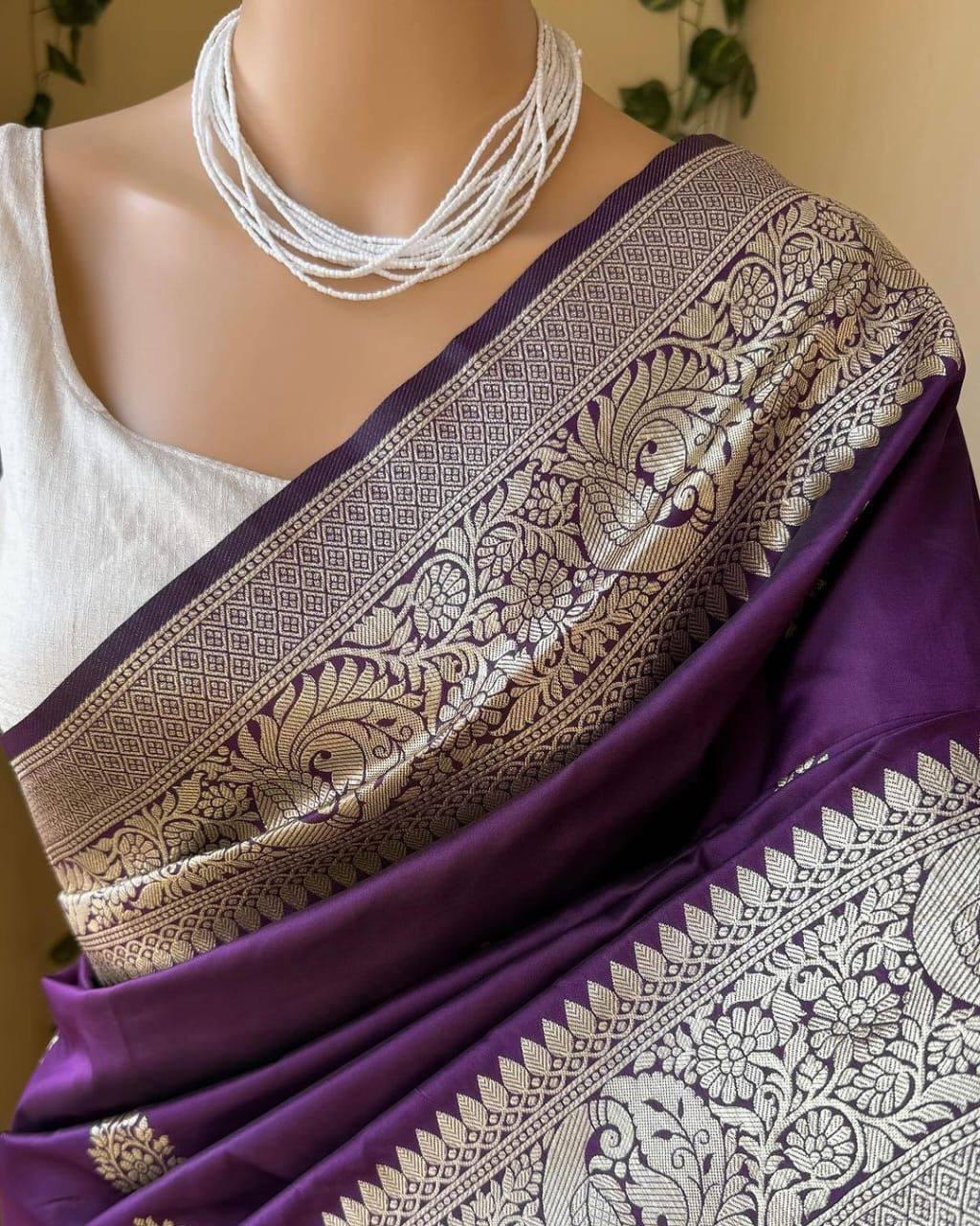 Deserving Purple Soft Silk Saree With Gorgeous Blouse Piece