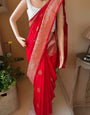 Charming Red Soft Silk Saree With Sizzling Blouse Piece