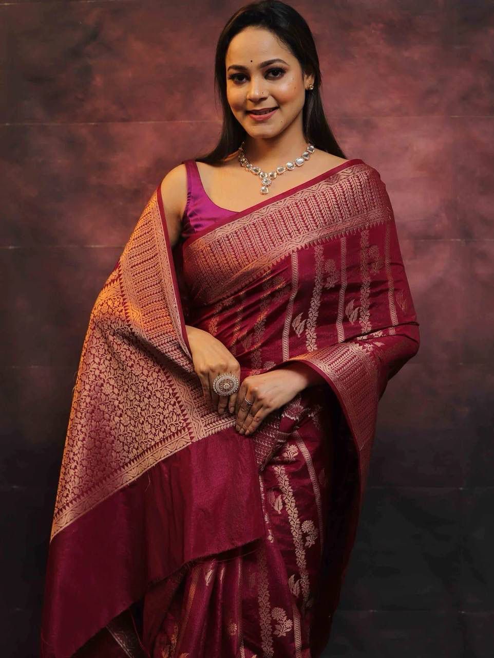 Smashing Wine Soft Silk Saree With Sempiternal Blouse Piece