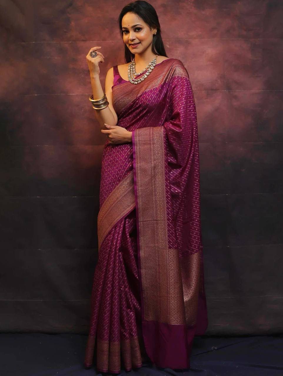 Engaging Purple Soft Silk Saree With Scintilla Blouse Piece