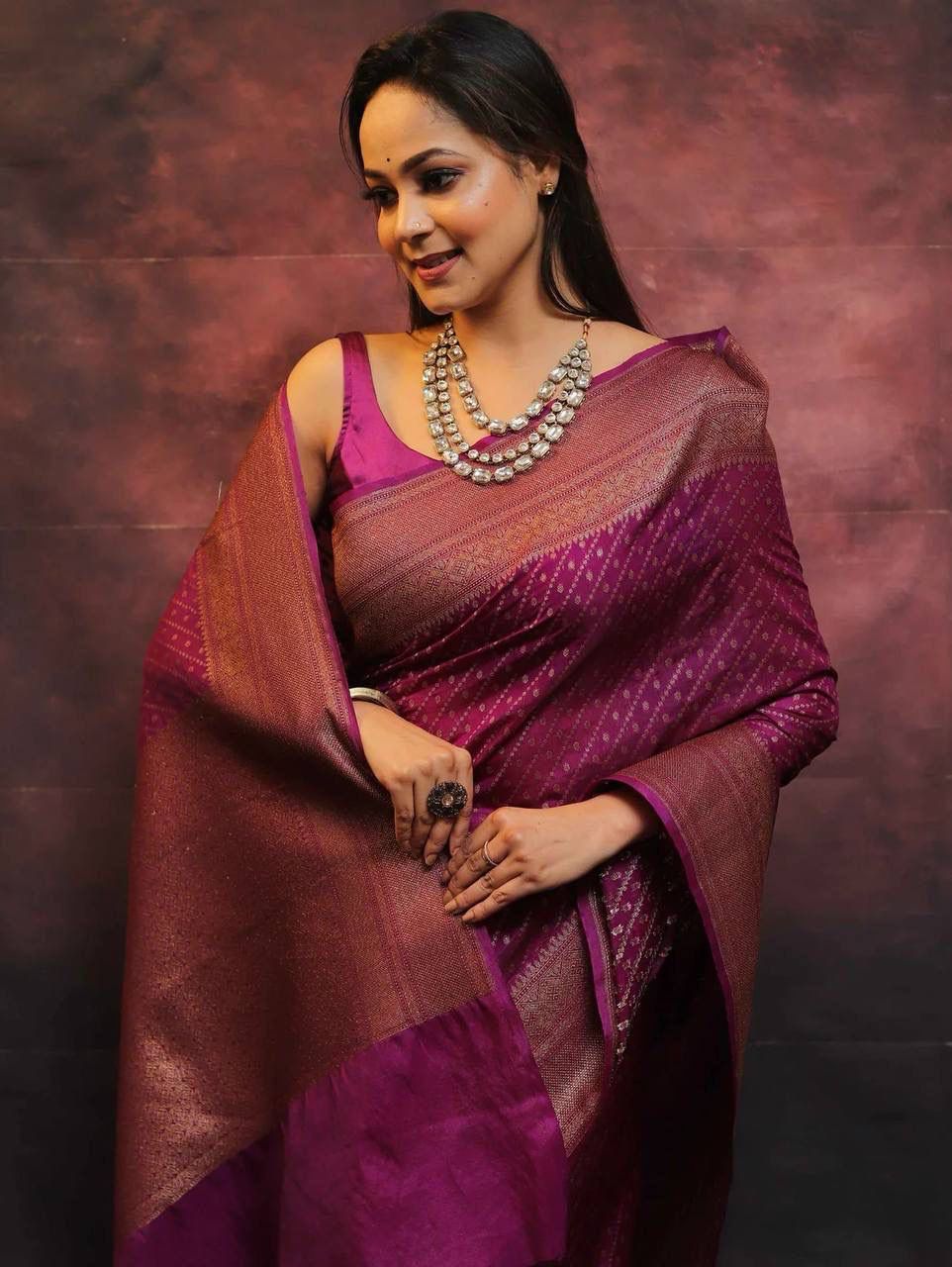 Engaging Purple Soft Silk Saree With Scintilla Blouse Piece