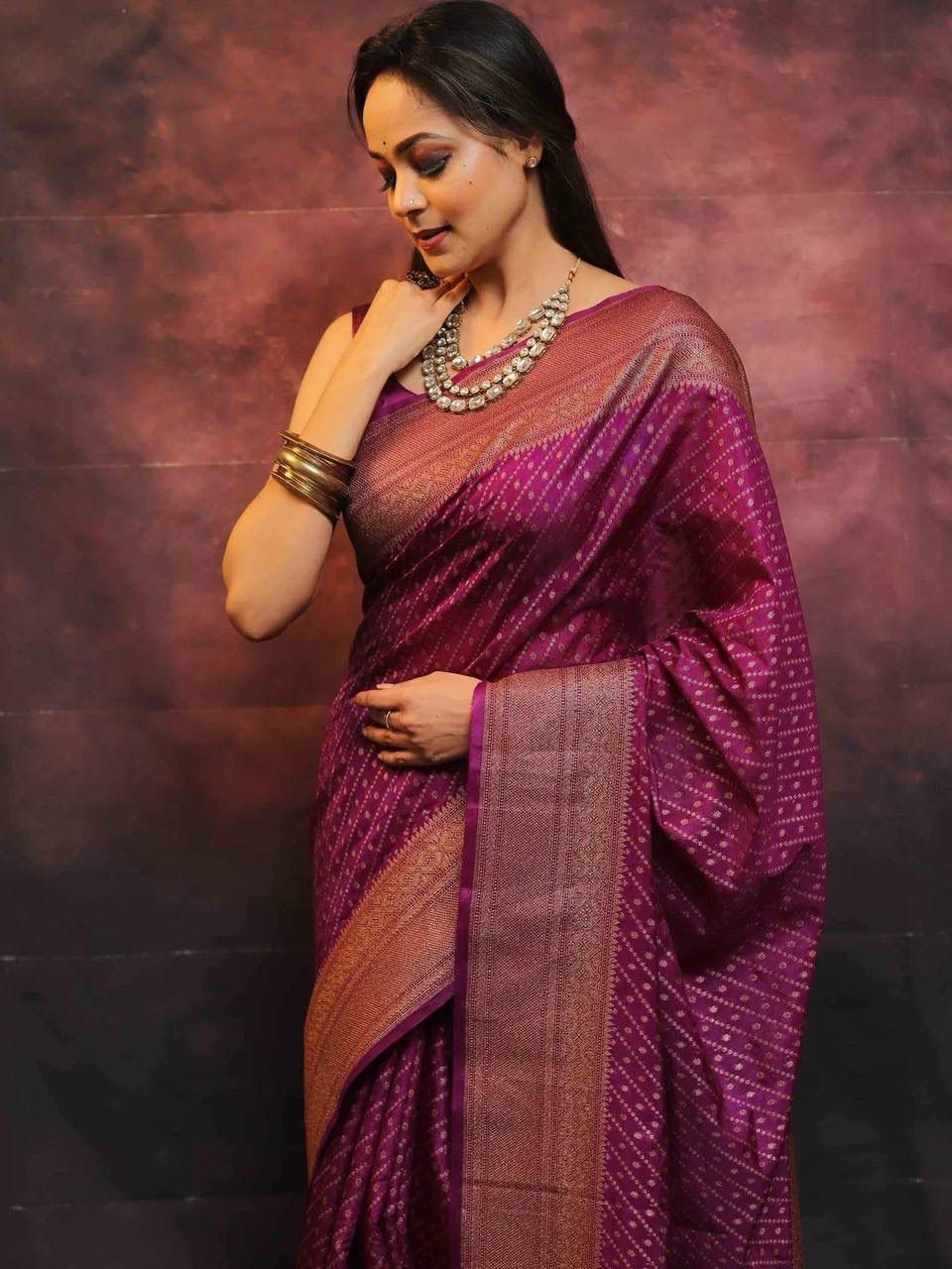 Engaging Purple Soft Silk Saree With Scintilla Blouse Piece