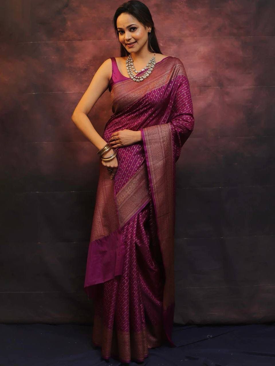 Engaging Purple Soft Silk Saree With Scintilla Blouse Piece