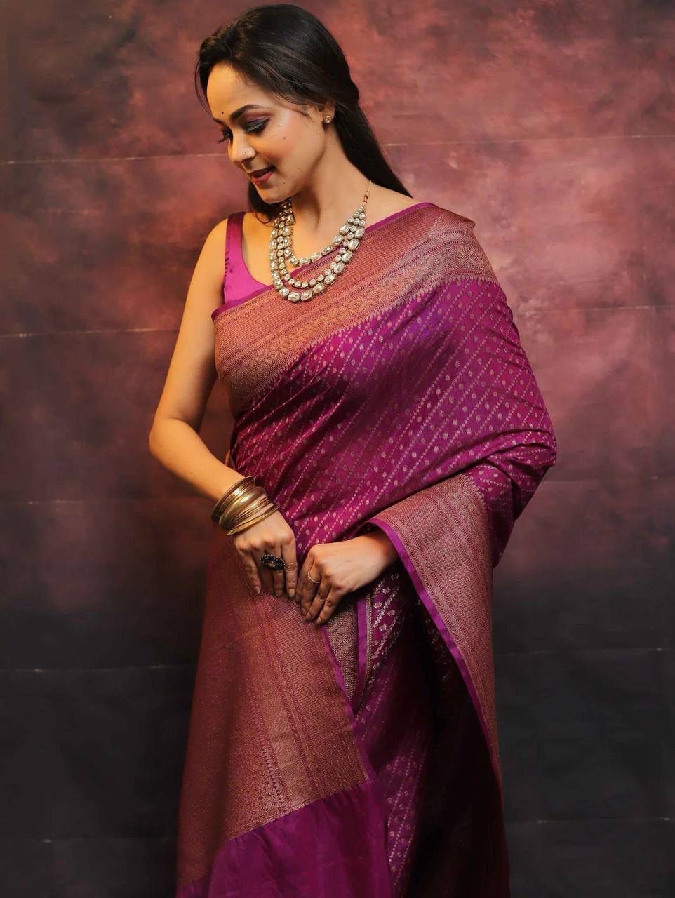 Engaging Purple Soft Silk Saree With Scintilla Blouse Piece