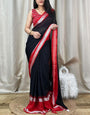 Denouement Black Digital Printed Chiffon Saree With Magnificat Blouse Piece