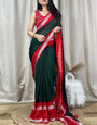 Resplendent Dark Green Digital Printed Chiffon Saree With Fancifull Blouse Piece