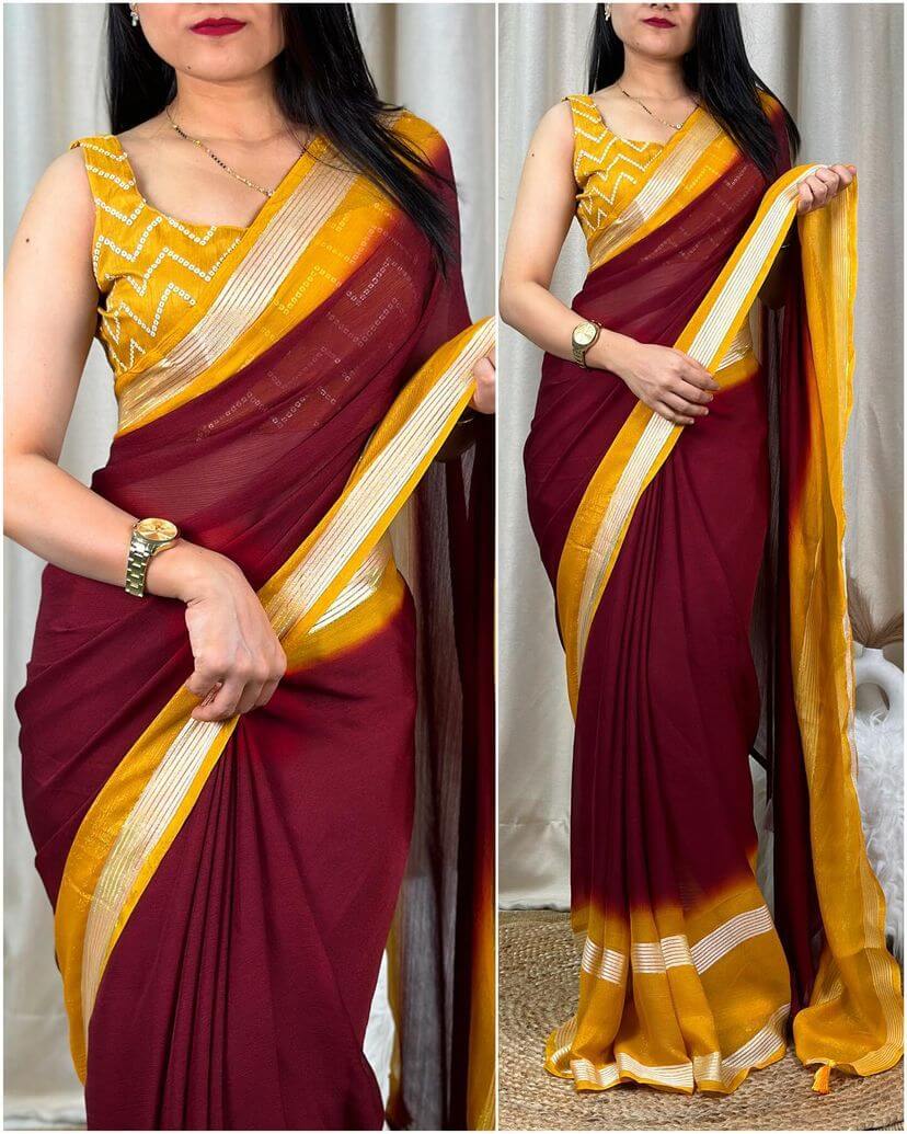 Magnetic Maroon Digital Printed Chiffon Saree With Splendorous Blouse Piece