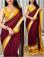 Magnetic Maroon Digital Printed Chiffon Saree With Splendorous Blouse Piece