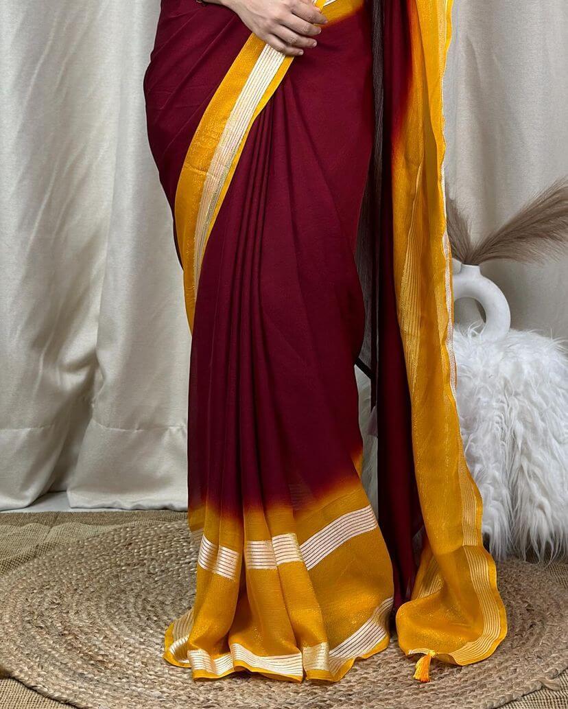 Magnetic Maroon Digital Printed Chiffon Saree With Splendorous Blouse Piece