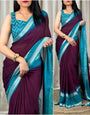 Devastating Wine Digital Printed Chiffon Saree With Transcendent Blouse Piece