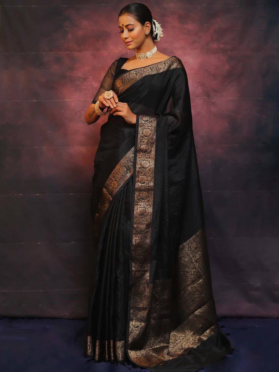 Confounding Black Soft Silk Saree With Redolent Blouse Piece