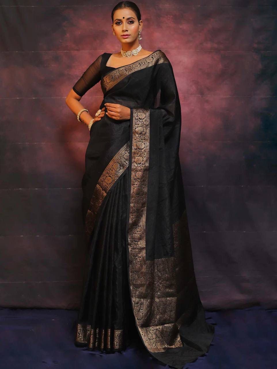 Confounding Black Soft Silk Saree With Redolent Blouse Piece