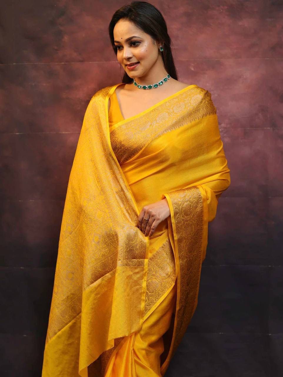 Pleasurable Yellow Soft Silk Saree With Ratatouille Blouse Piece