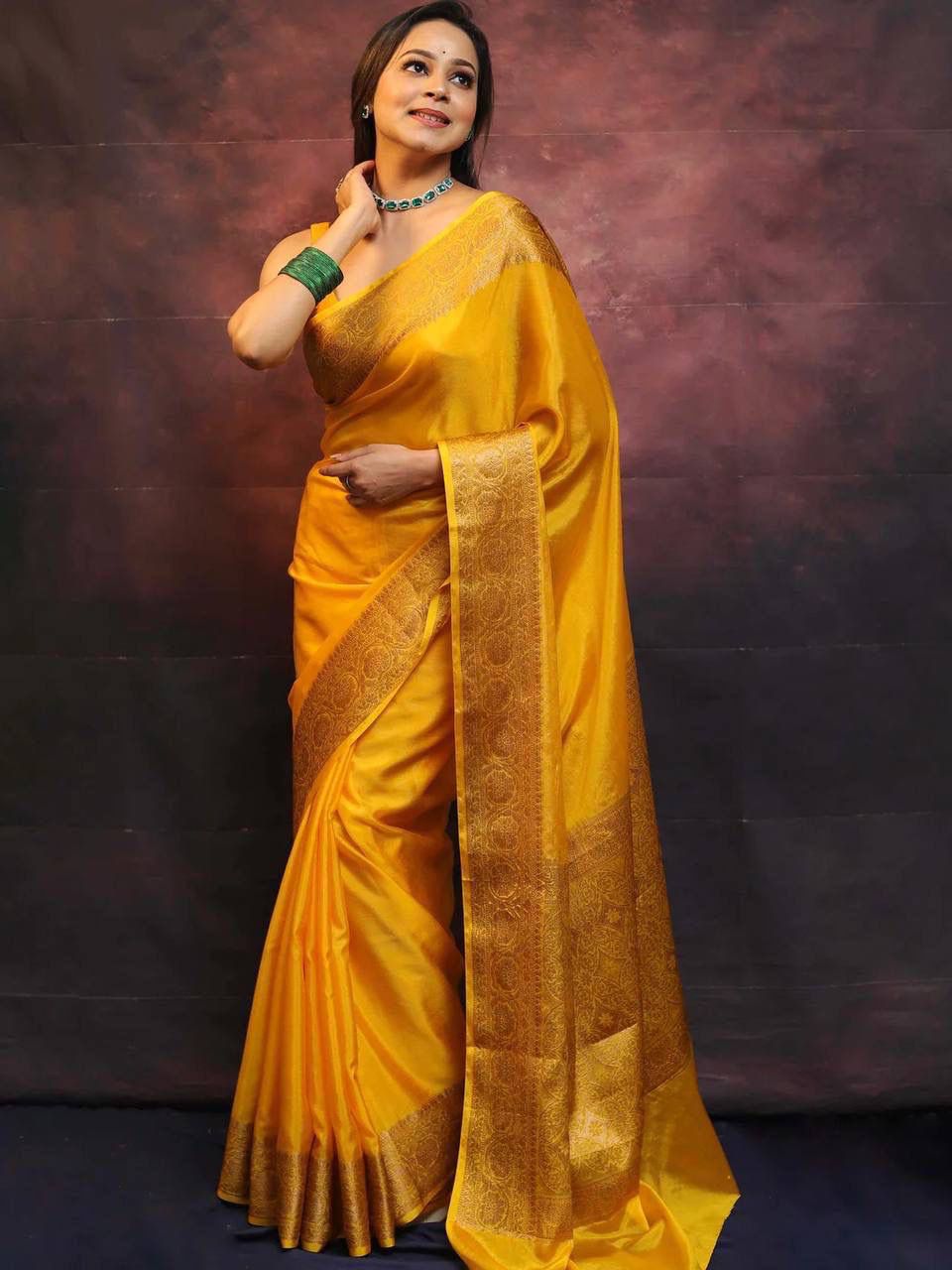 Pleasurable Yellow Soft Silk Saree With Ratatouille Blouse Piece