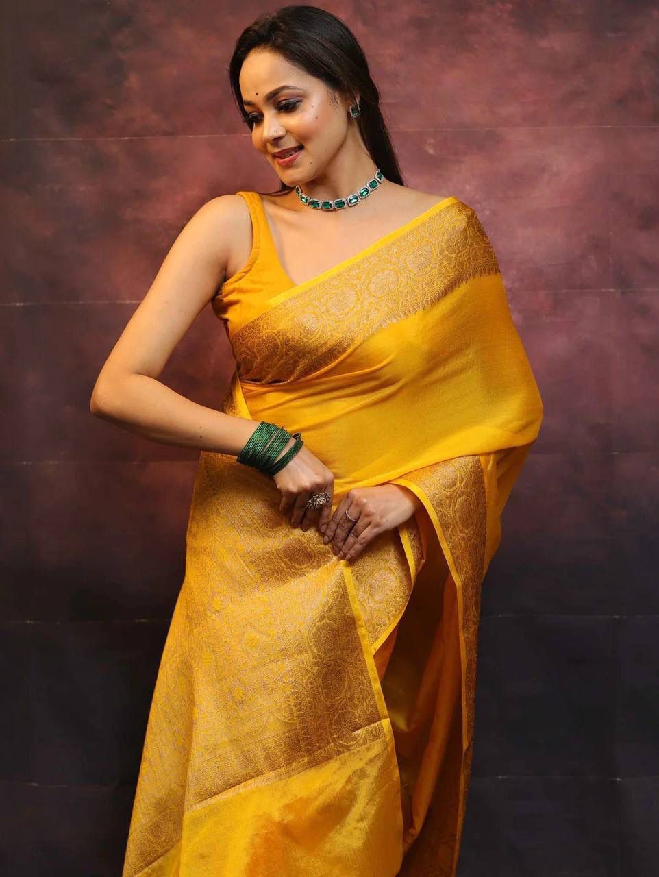 Pleasurable Yellow Soft Silk Saree With Ratatouille Blouse Piece