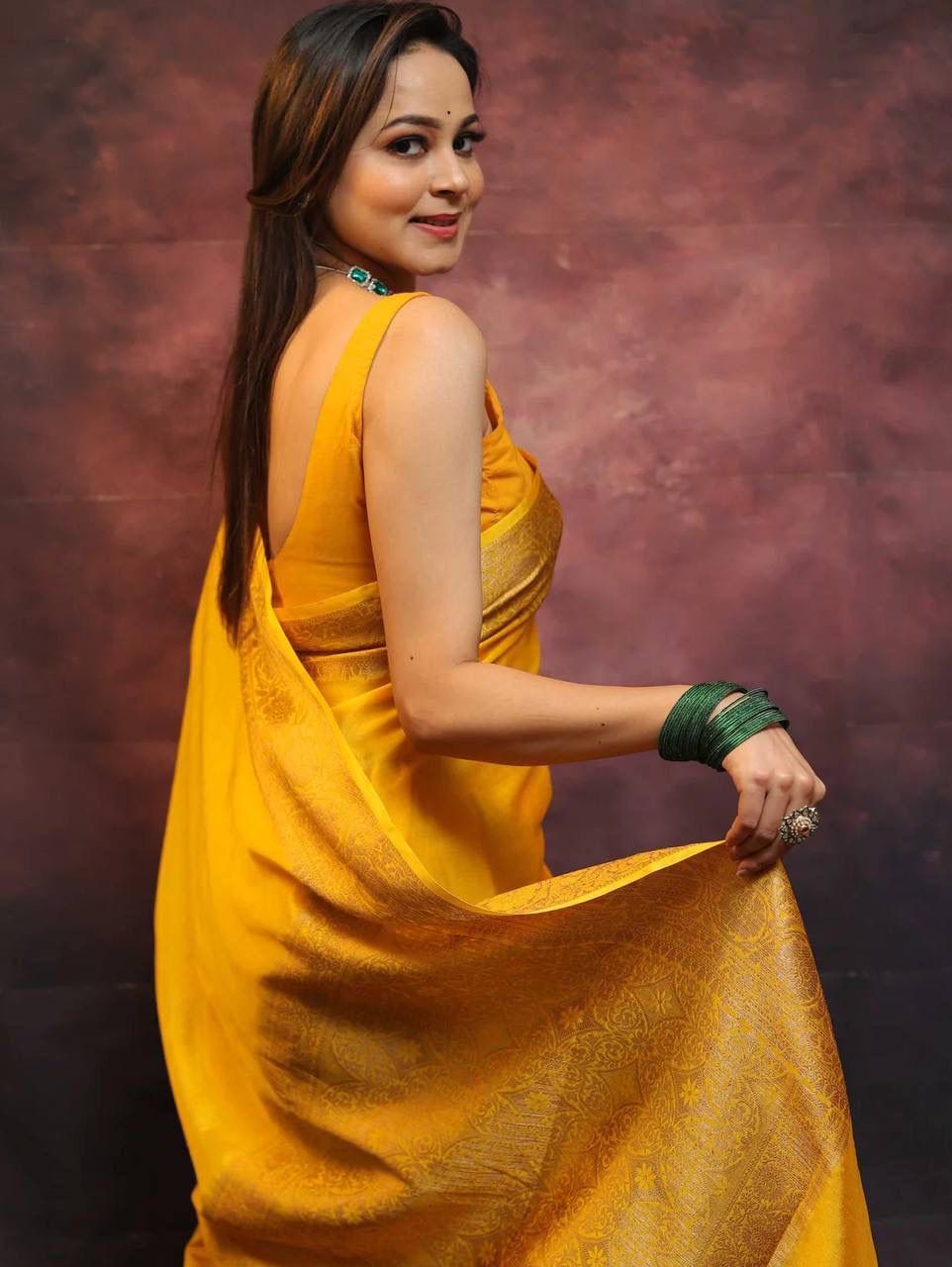 Pleasurable Yellow Soft Silk Saree With Ratatouille Blouse Piece