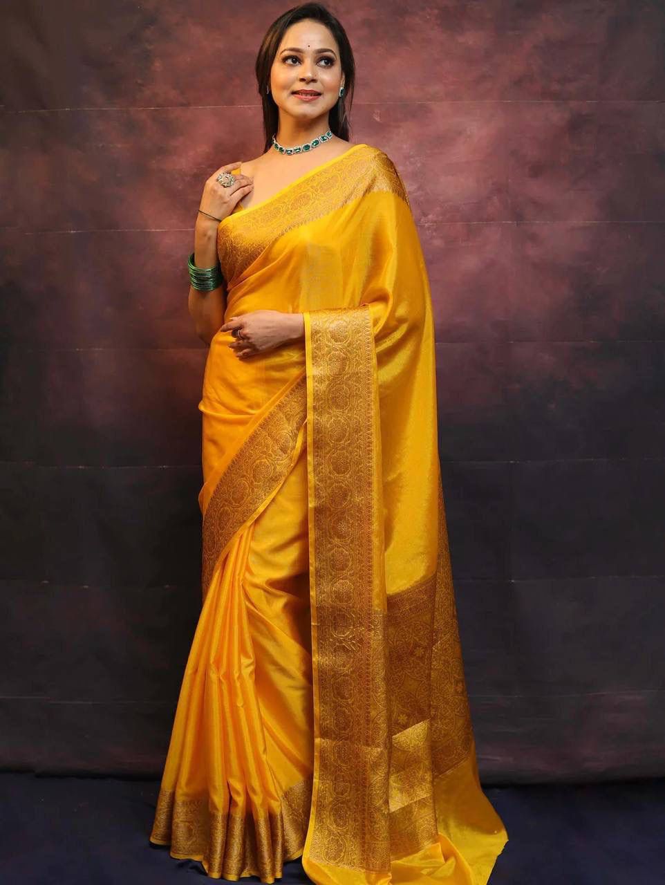 Pleasurable Yellow Soft Silk Saree With Ratatouille Blouse Piece