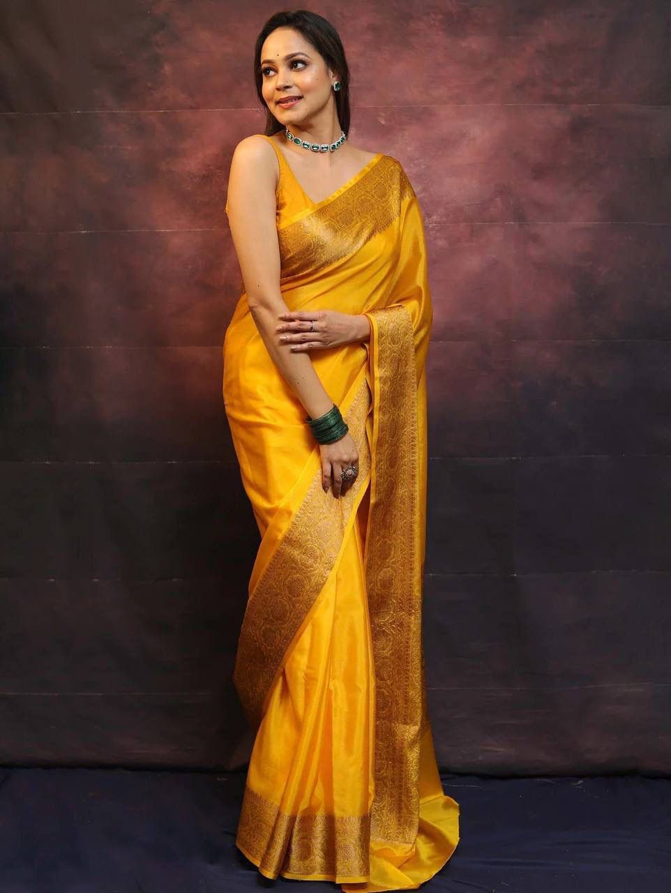 Pleasurable Yellow Soft Silk Saree With Ratatouille Blouse Piece