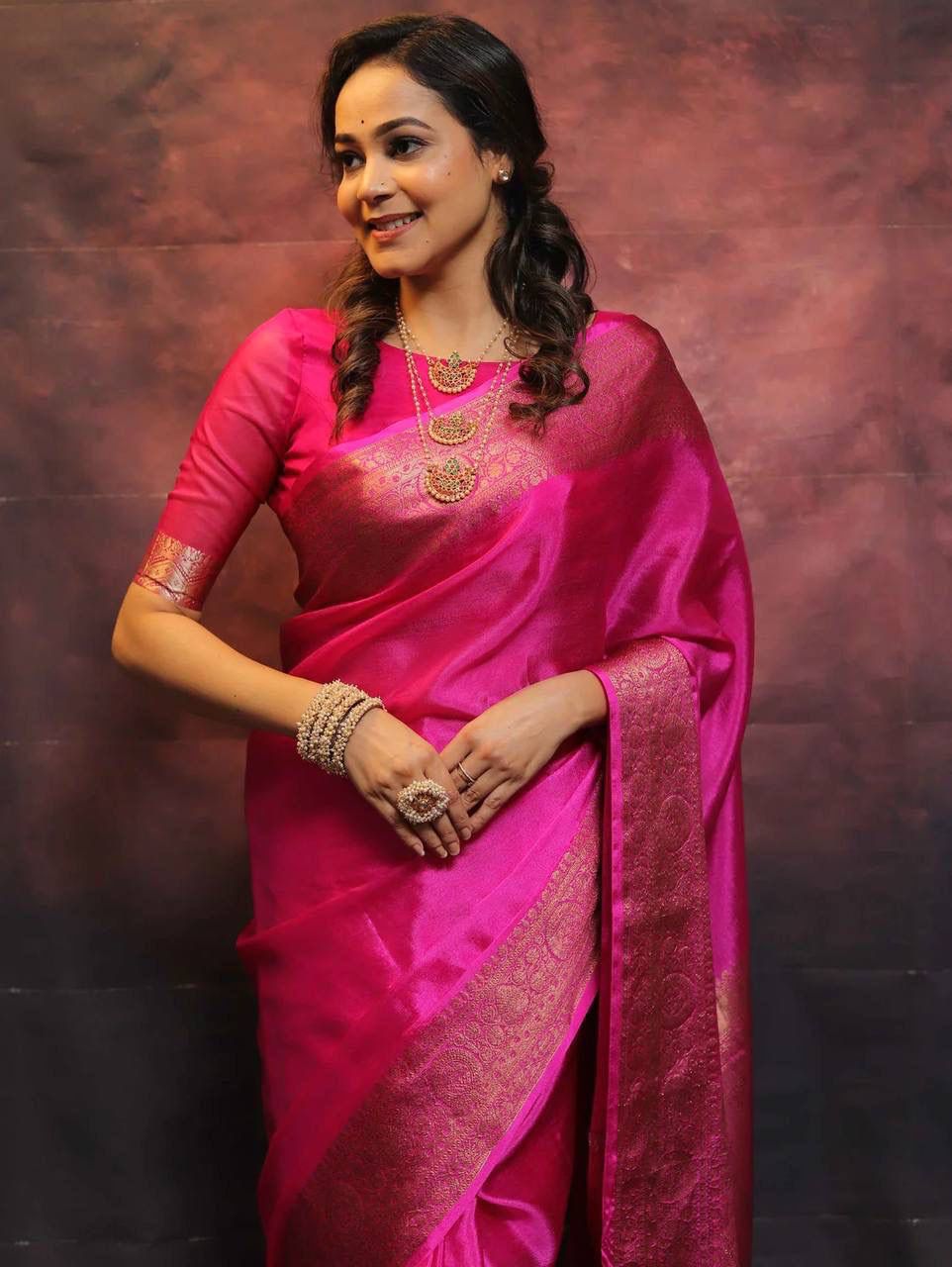 Lagniappe Dark Pink Soft Silk Saree With Devastating Blouse Piece