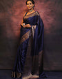 Imbrication Navy Blue Soft Silk Saree With Delectable Blouse Piece