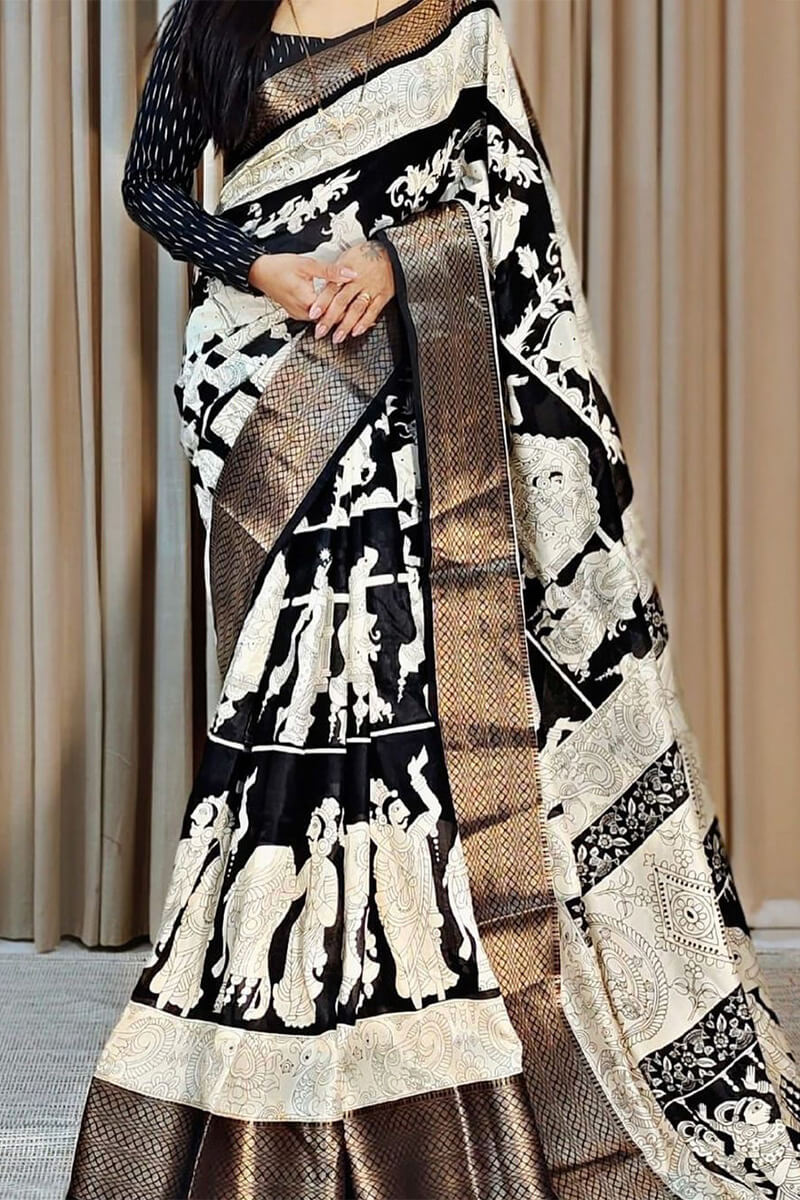 Refreshing Off White Digital Printed Soft Silk Saree With Scintilla Blouse Piece