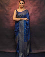 Desultory Blue Soft Silk Saree With Vestigial Blouse Piece