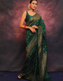 Gossamer Dark Green Soft Silk Saree With Woebegone Blouse Piece