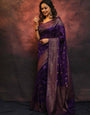 Delectable Purple Soft Silk Saree With Palimpsest Blouse Piece