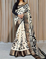 Attractive Off White Digital Printed Soft Silk Saree With Redolent Blouse Piece