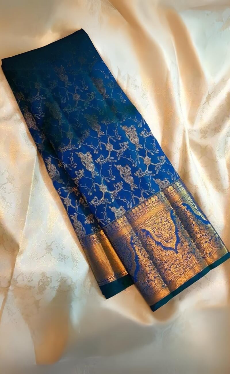 Vestigial Blue Soft Silk Saree With Murmurous Blouse Piece