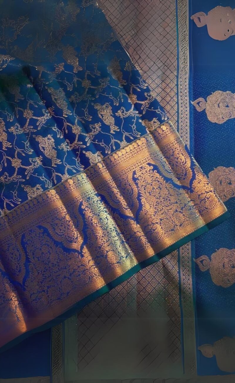 Vestigial Blue Soft Silk Saree With Murmurous Blouse Piece