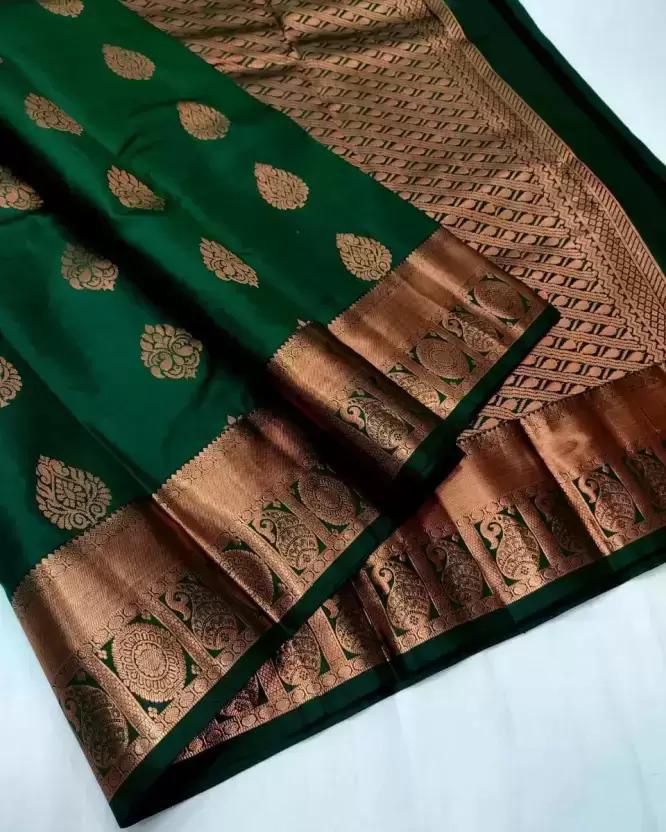 Epiphany Dark Green Soft Silk Saree With Serendipity Blouse Piece