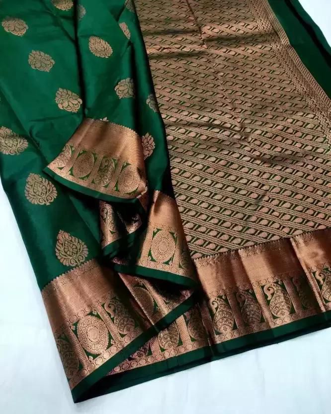 Epiphany Dark Green Soft Silk Saree With Serendipity Blouse Piece