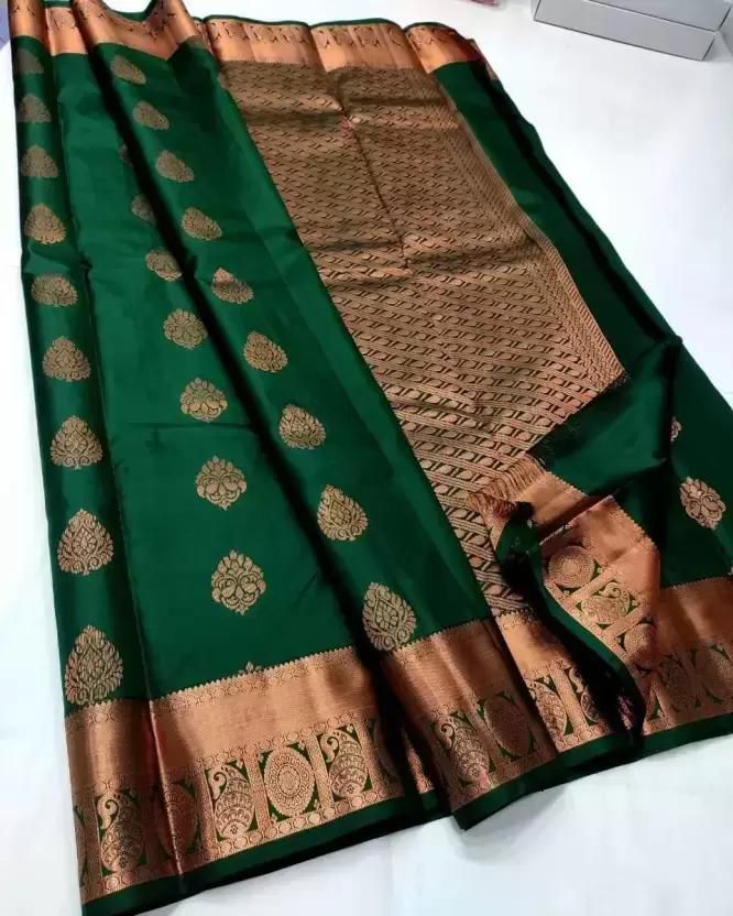 Epiphany Dark Green Soft Silk Saree With Serendipity Blouse Piece