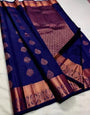 Ephemeral Navy Blue Soft Silk Saree With Seraglio Blouse Piece