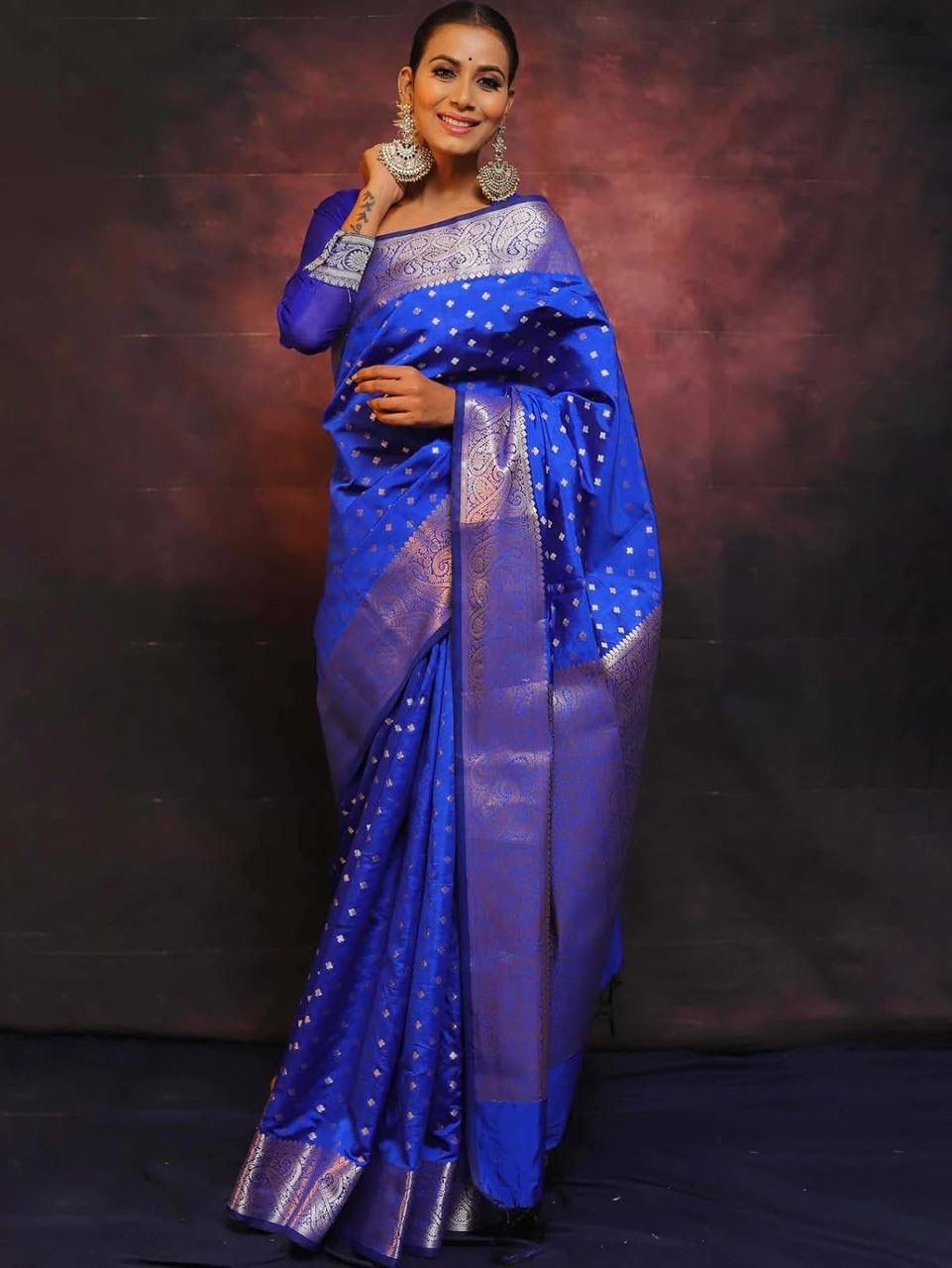 Eloquence Royal Blue Soft Silk Saree With Scintilla Blouse Piece