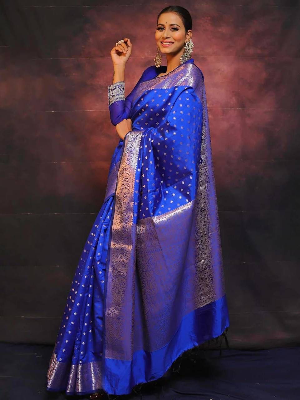 Eloquence Royal Blue Soft Silk Saree With Scintilla Blouse Piece