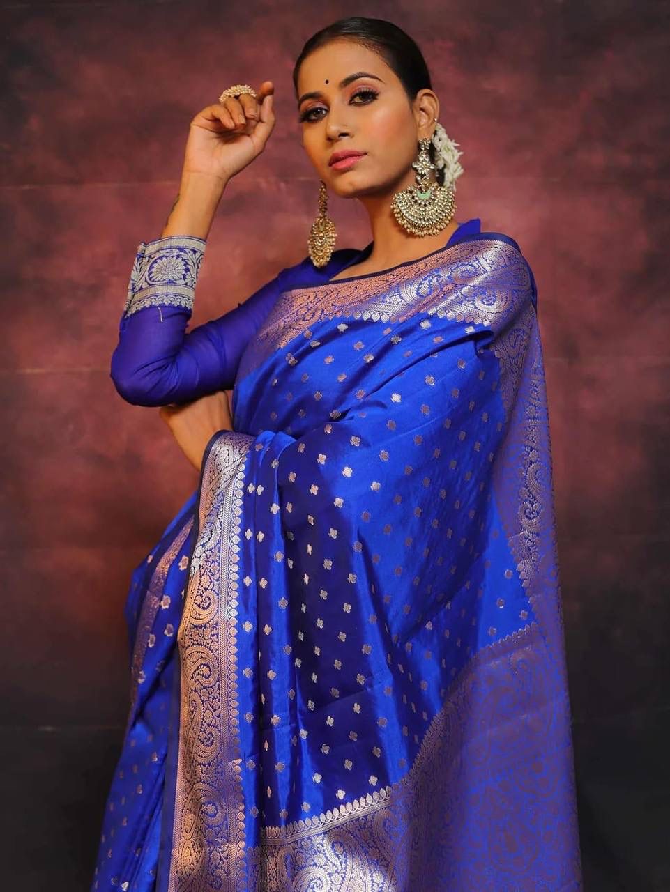 Eloquence Royal Blue Soft Silk Saree With Scintilla Blouse Piece