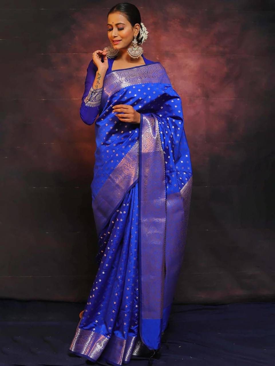 Eloquence Royal Blue Soft Silk Saree With Scintilla Blouse Piece