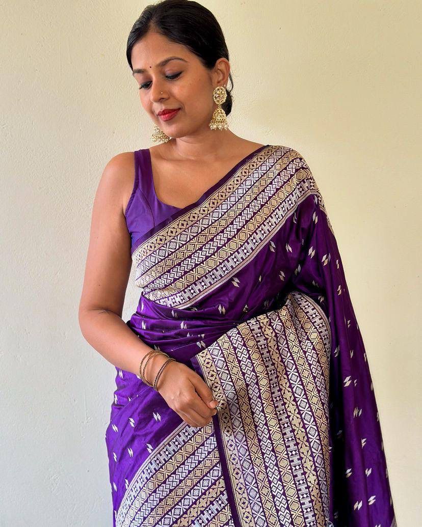 Sempiternal Purple Soft Silk Saree With Imbrication Blouse Piece