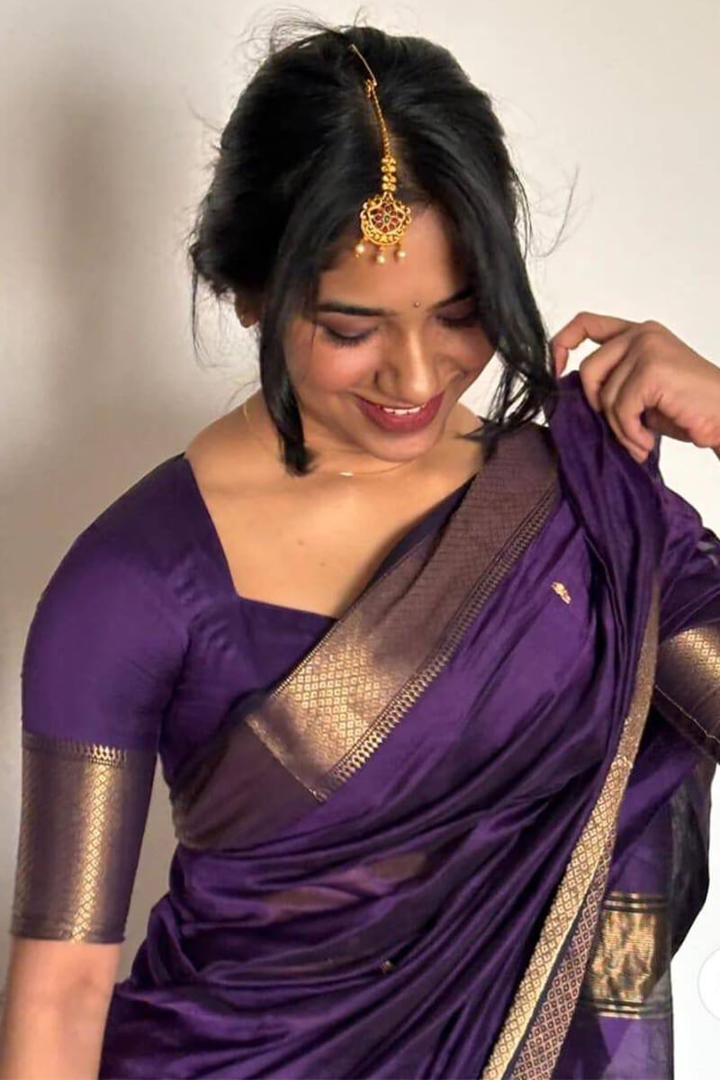 Ratatouille Purple Cotton Silk Saree With Forbearance Blouse Piece