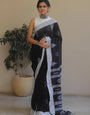 Redolent Black Cotton Silk Saree With Fugacious Blouse Piece