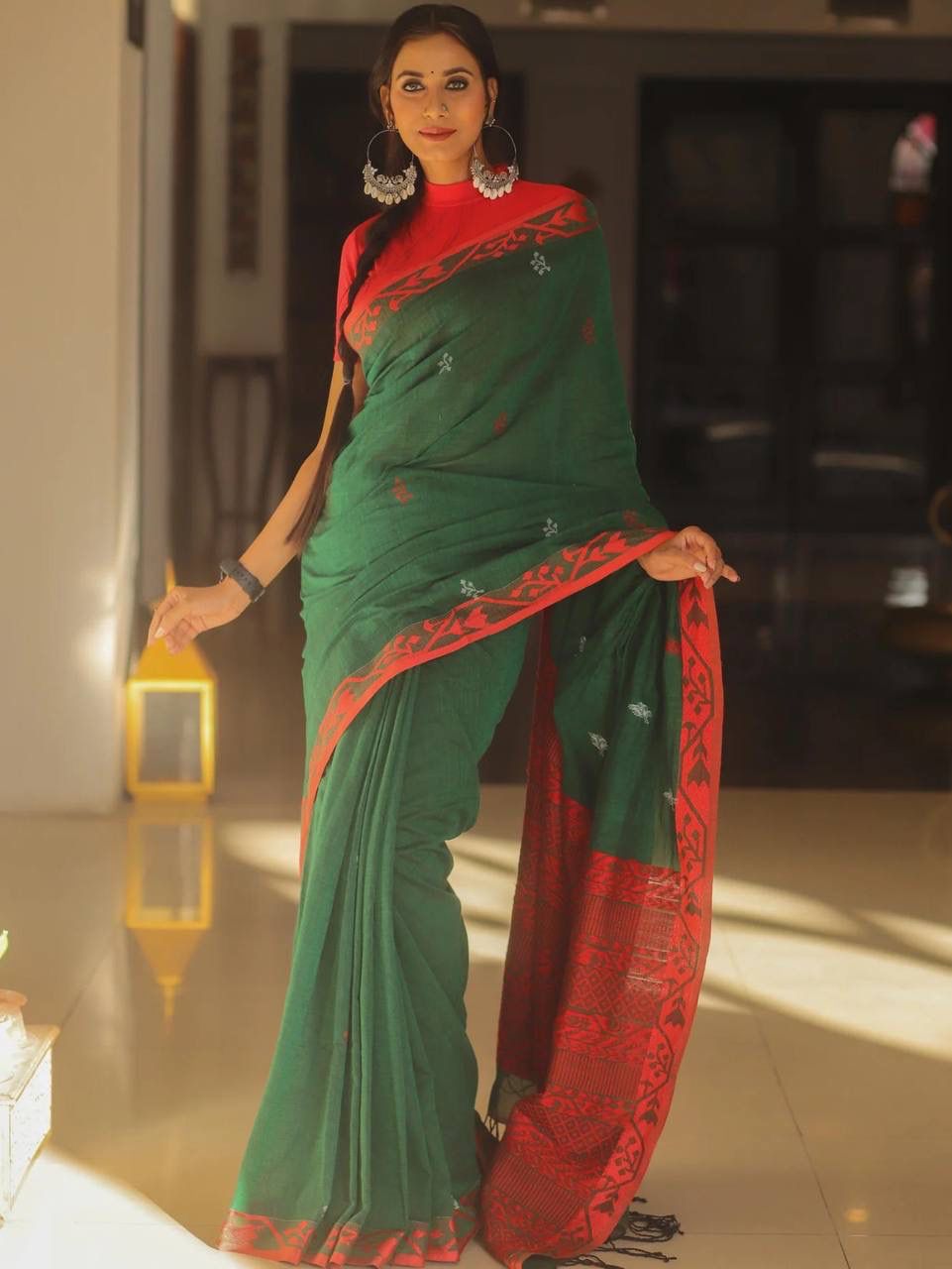 Scintilla Green Cotton Silk Saree With Gossamer Blouse Piece