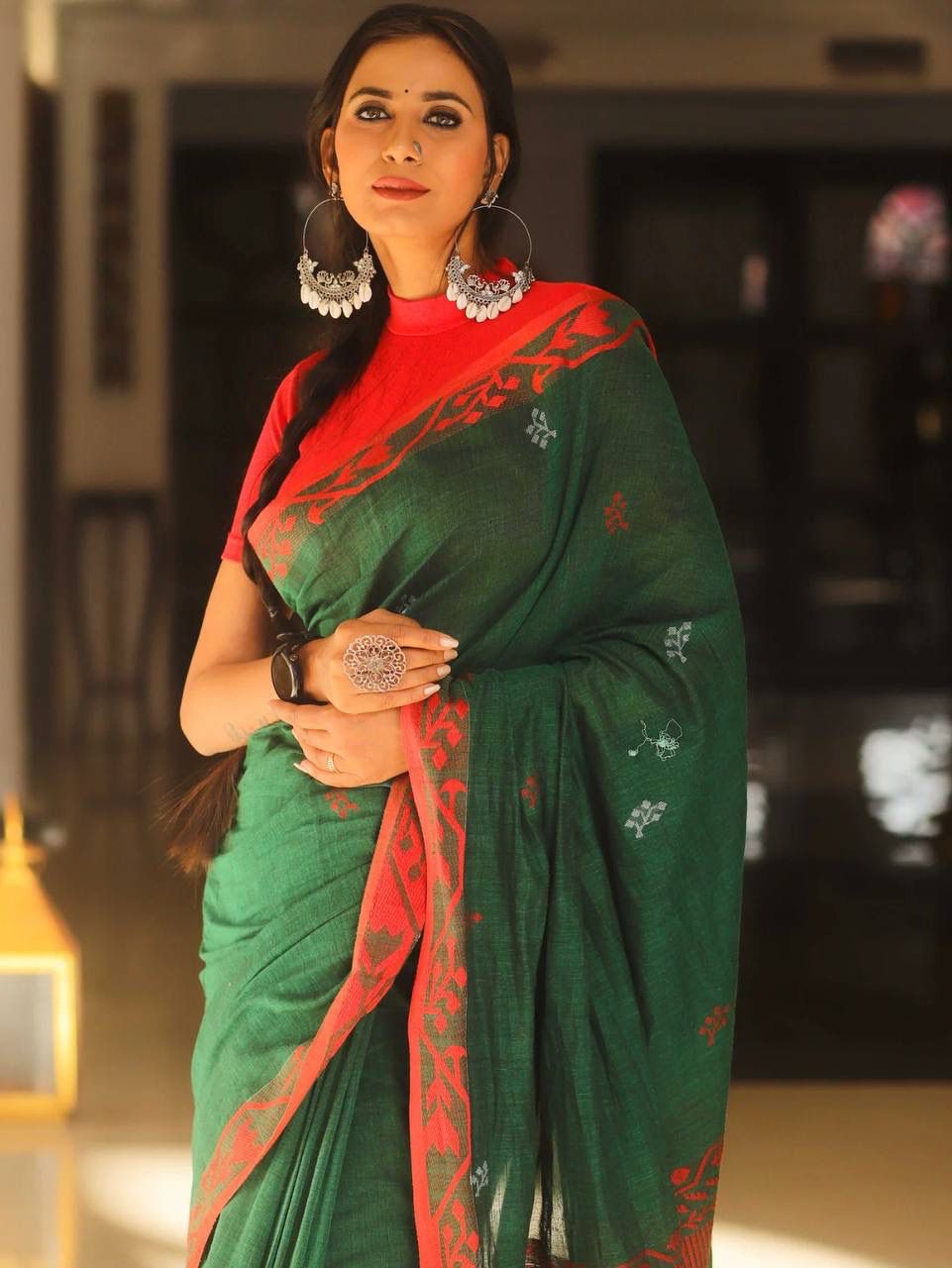 Scintilla Green Cotton Silk Saree With Gossamer Blouse Piece