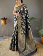 Phenomenal Black Cotton Silk Saree With Attractive Blouse Piece