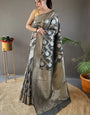 Dazzling Grey Cotton Silk Saree With Gleaming Blouse Piece