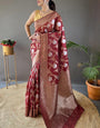 Unique Maroon Cotton Silk Saree With Sophisticated Blouse Piece