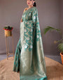 Ephemeral Sea Green Cotton Silk Saree With Lovely Blouse Piece